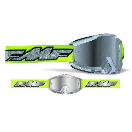 Nouveauté Masque cross FMF POWERBOMB Rocket Gris pailleté / Jaune Fluo