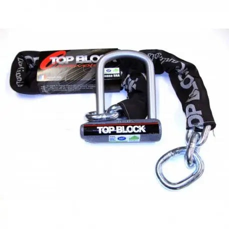 Paiement Sécurisé Antivol moto TOP BLOCK SILVER 120CL10 homologué classe SRA avec chaine