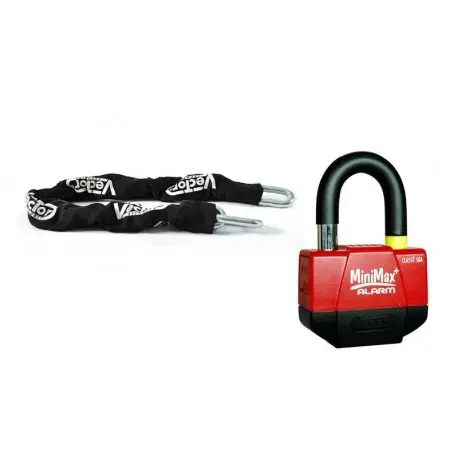 Kit antivol moto homologué VECTOR chaine + antivol MINIMAX avec alarme Usine Directe