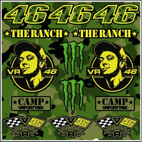 Planche autocollants A4 ROSSI VR46 MONSTER CAMO Prix Cassé