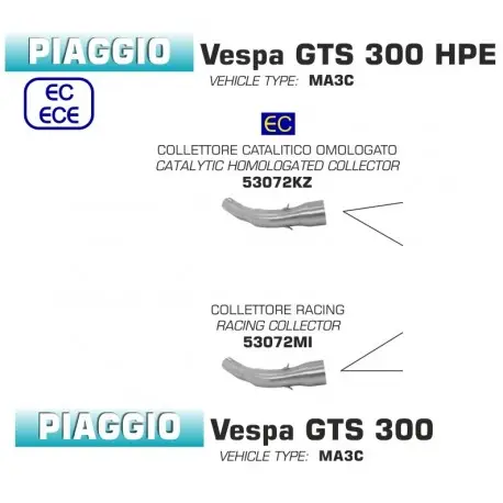 Collecteur d'Echappement ARROW VESPA GTS 300 GTS 300 HPE 2017-2020 Nouveauté