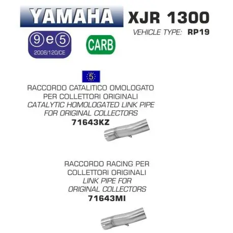 Remise Raccord d'Echappement ARROW pour collecteur d'origine YAMAHA XJR 1300 2007-2017