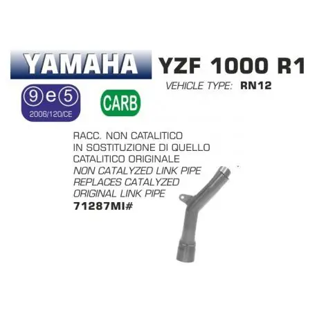 Authentique Raccord d'Echappement décatalysé ARROW YAMAHA YZF-R1 2004-2006