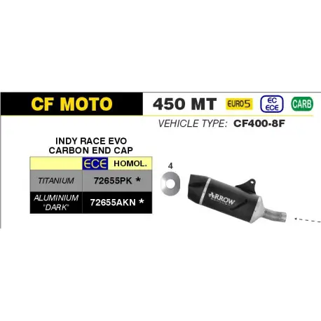 Echappement ARROW INDY RACE embout carbone CF MOTO MT 450 2024 Satisfait Ou Remboursé