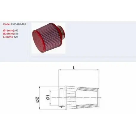 Filtre à air BMC conique Ø60mm - FMSA60-100 Meilleur Prix