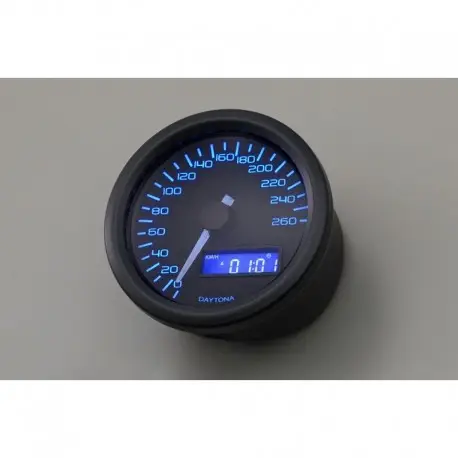 Certifié Compteur moto DAYTONA VELONA à leds NOIR FOND BLEU 260km/h