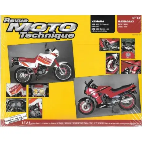 Acheter Direct REVUE MOTO TECHNIQUE KAWASAKI GPX750R 1988-1991 et YAMAHA XTZ600Z Tenere 1986-1990 et XTZ600E 1990-1999