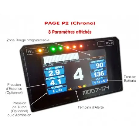 Tableau de bord MOD7 G4-C Dashboard (Can Bus compatible Sybele, eRace, MaxxECU, MegaSquirt, AEM, DTA, EcuMaster, Hondata, Motec, Sodemo, Prolog, Haltech, …) Expédition Rapide