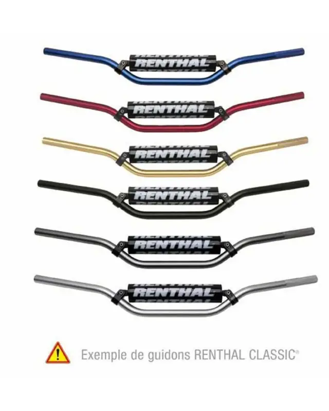 Guidon Motorenthal Guidon Ø22 2mm avec barre RENTHAL Classic Replica Ricky Carmichael argent/mousse noire Nouveauté