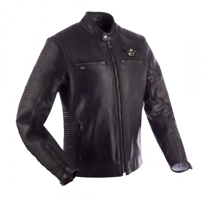 Blouson moto cuir SEGURA RIVERTON Noir-Gris Dernière Chance
