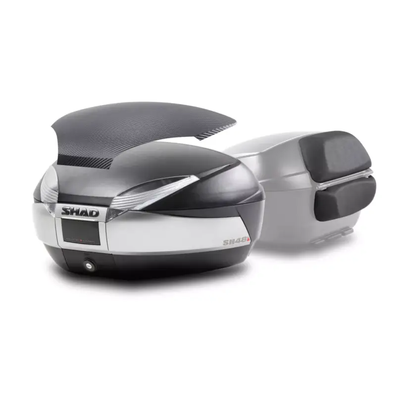 Super Prix Top Case moto SHAD SH48 Titanium, volume 48 litres + Capot Carbone + Dosseret